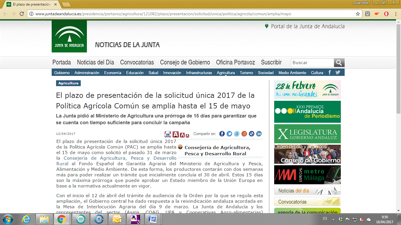 Ampliación del plazo para solicitar la PAC 2017